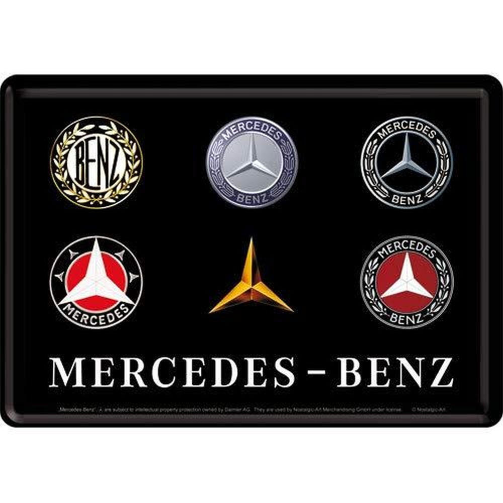 MINIBLECHSCHILD 10/14 cm Mercedes-Benz Logo Evolution - Multicolor, Metall (14/10/0.1cm) - Nostalgic-Art