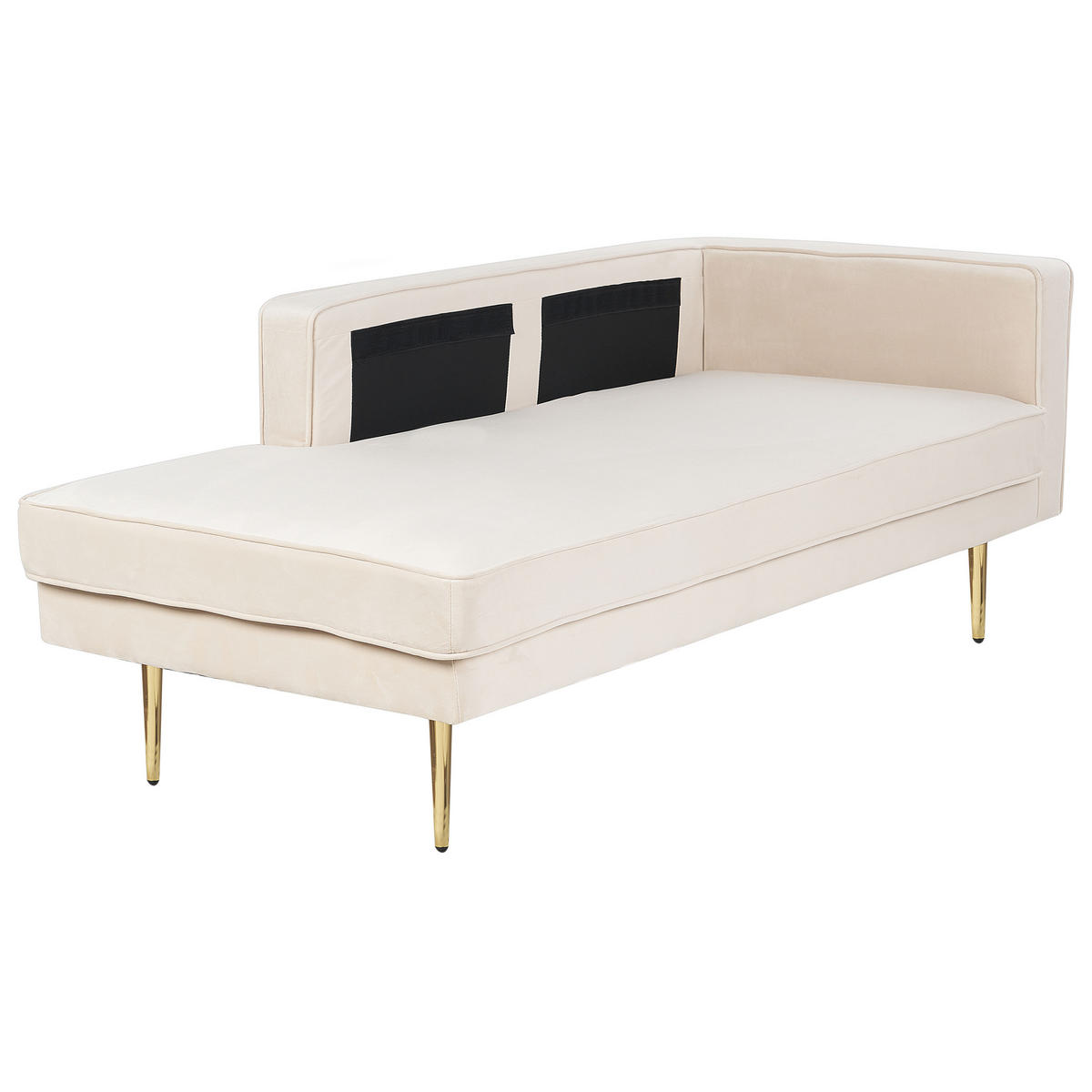 ČALOUNĚNÉ LEHÁTKO CHAISE LONGUE Sametová látka béžové pravostranné Miramas - zlatá/béžová, textil (171/63/79cm) - Beliani