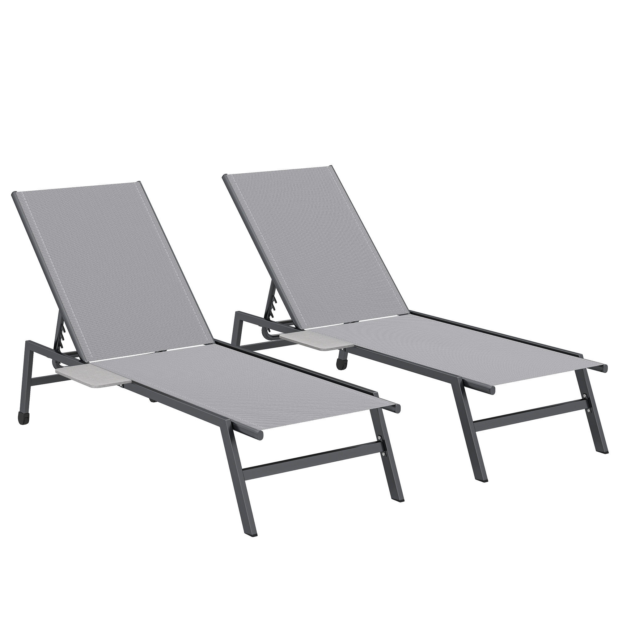 SONNENLIEGE DE-07710 2er-Set, 5-fach verstellbar, mit Seitentisch, Rollen Grau - Grau, Metall (74/35/190cm) - ComfortXL