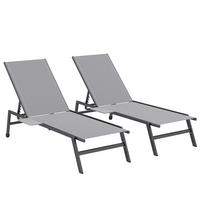 SONNENLIEGE DE-07710 2er-Set, 5-fach verstellbar, mit Seitentisch, Rollen Grau - Grau, Metall (74/35/190cm) - ComfortXL