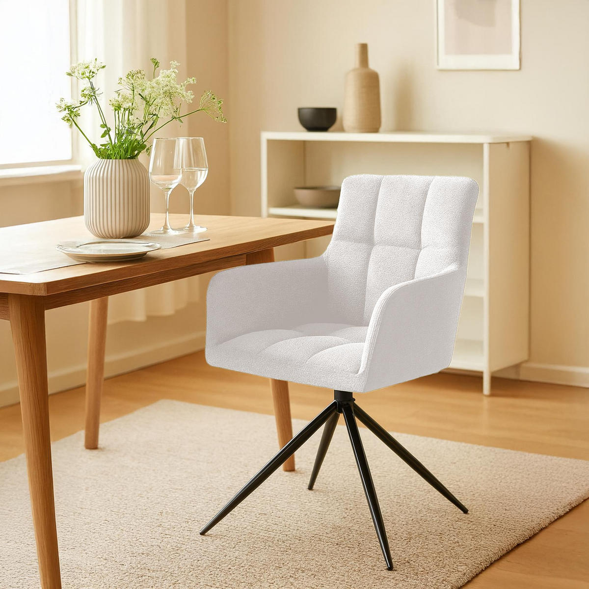 ARMLEHNENSTUHL 2er Set Stoff Creme - Creme/Schwarz, Textil/Metall (59/87/59cm) - CLP