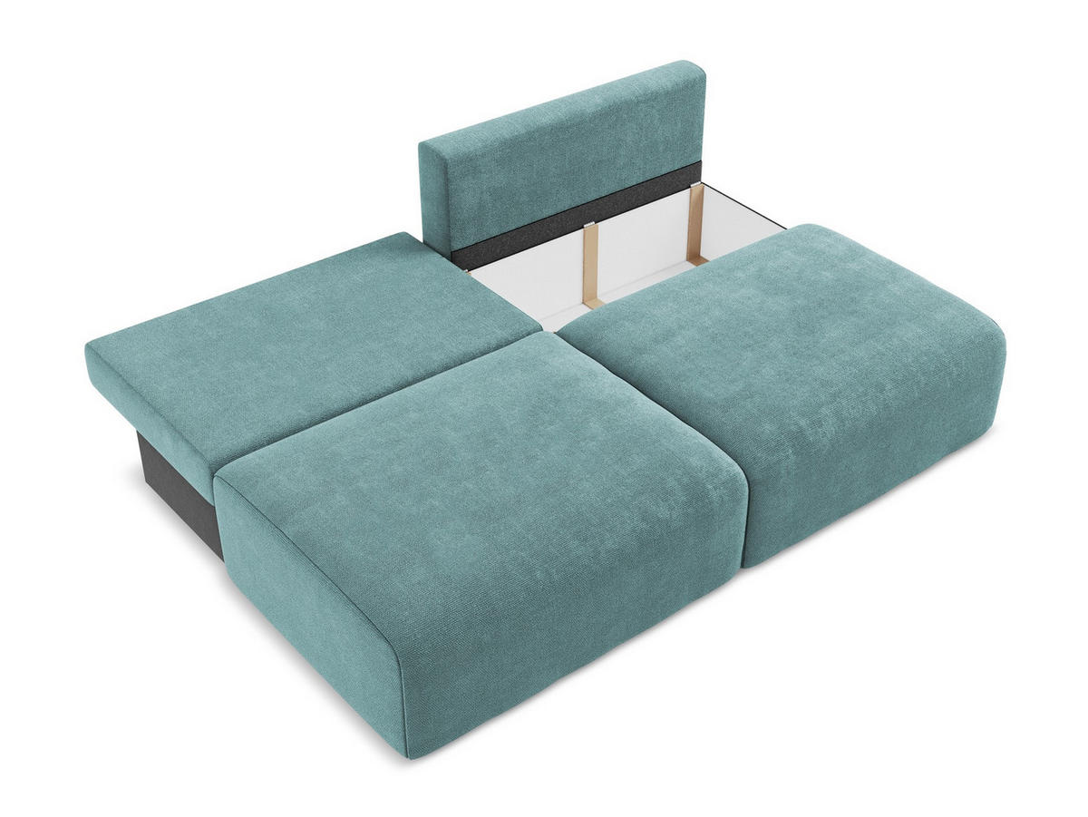 3-SITZER SOFA mit Schlaffunktion Chenille Stoff Blau - Blau/Beige, Kunststoff/Textil (216/79/102cm) - Makamii