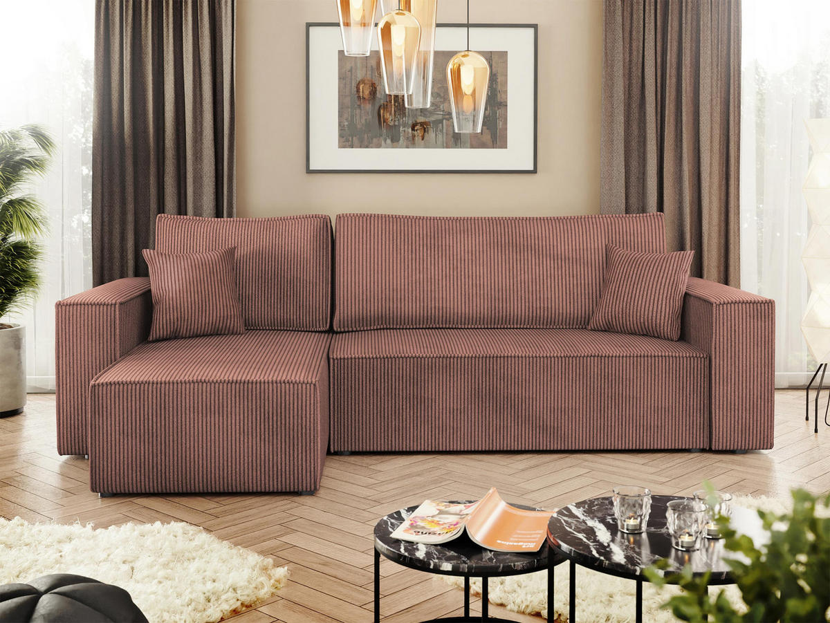 ECKSOFA Karl Cord - Schwarz/Rosa, Holz/Kunststoff (244/145cm) - MIRJAN24
