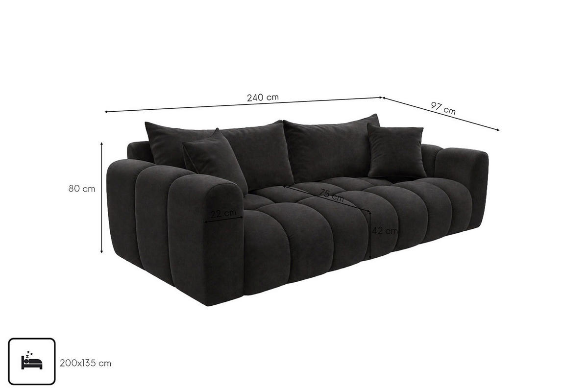 ROZKLÁDACÍ POHOVKA s úložným prostorem, velurová tkanina Bluvel, Černá, COSMOPOLITAN - černá, dřevo (240/97cm) - Kaiser Möbel