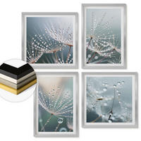 WANDBILDER 4er Set - 50x50 cm & 40x60 cm Silberner Rahmen - Wassertropfen auf Löwenzahnsprossen - Silberfarben, Kunststoff (50/50cm) - ArtPrintCave