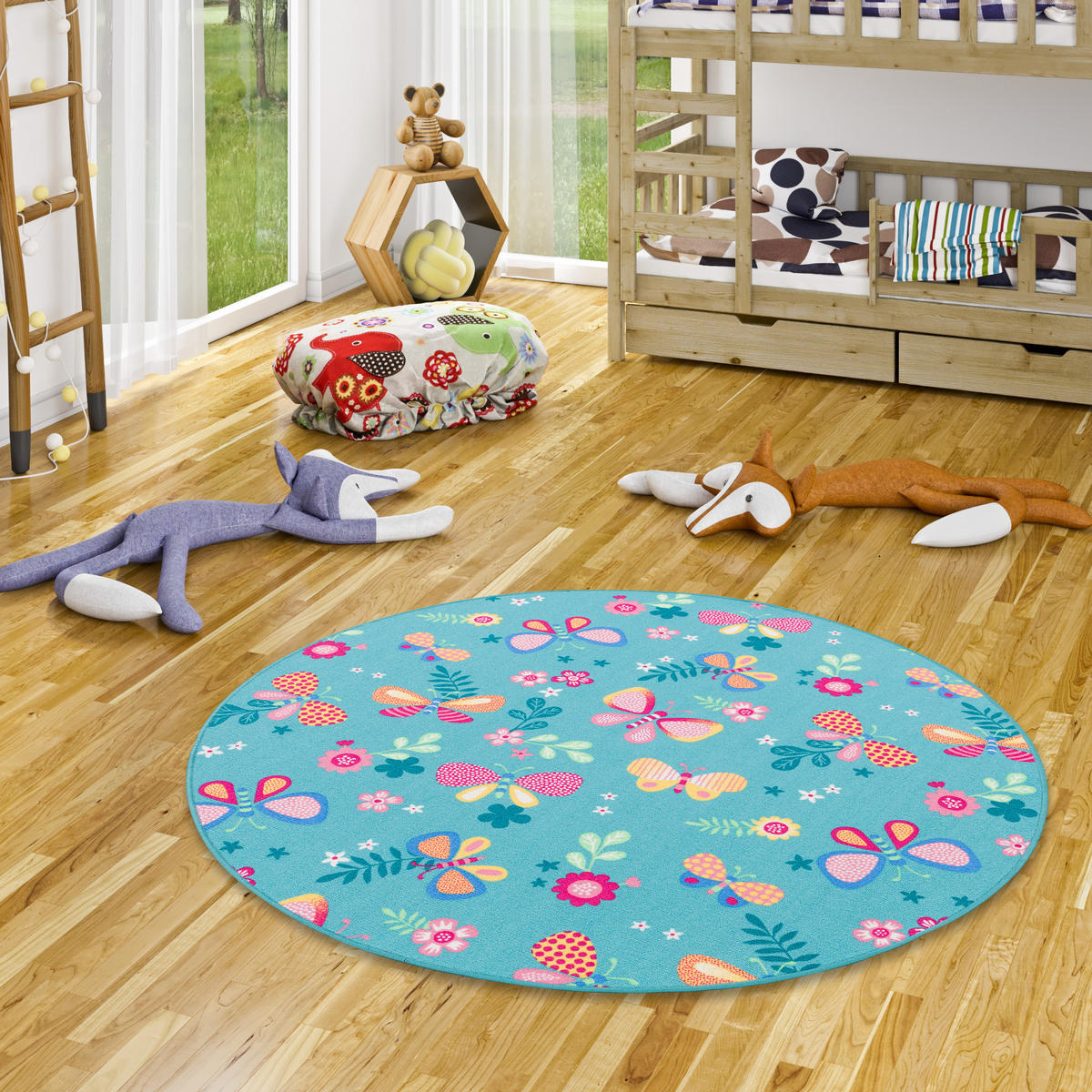 KINDER SPIEL TEPPICH SCHMETTERLING RUND - Türkis, Textil (133/133cm) - Snapstyle