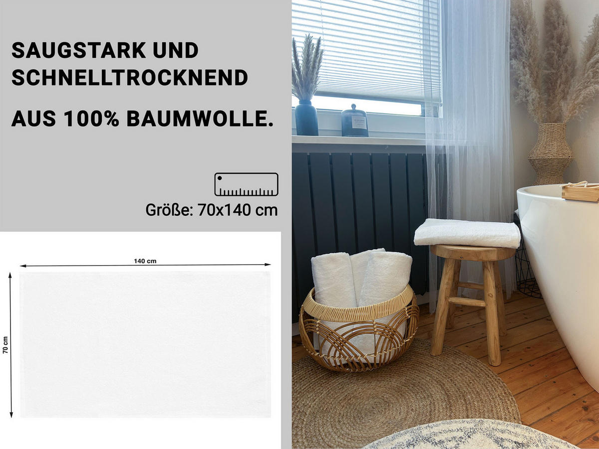 DUSCHTÜCHER, 5er-Set, 70x140 cm, 100% Baumwolle, Weiß - Weiß, Textil (70/140cm) - Zollner