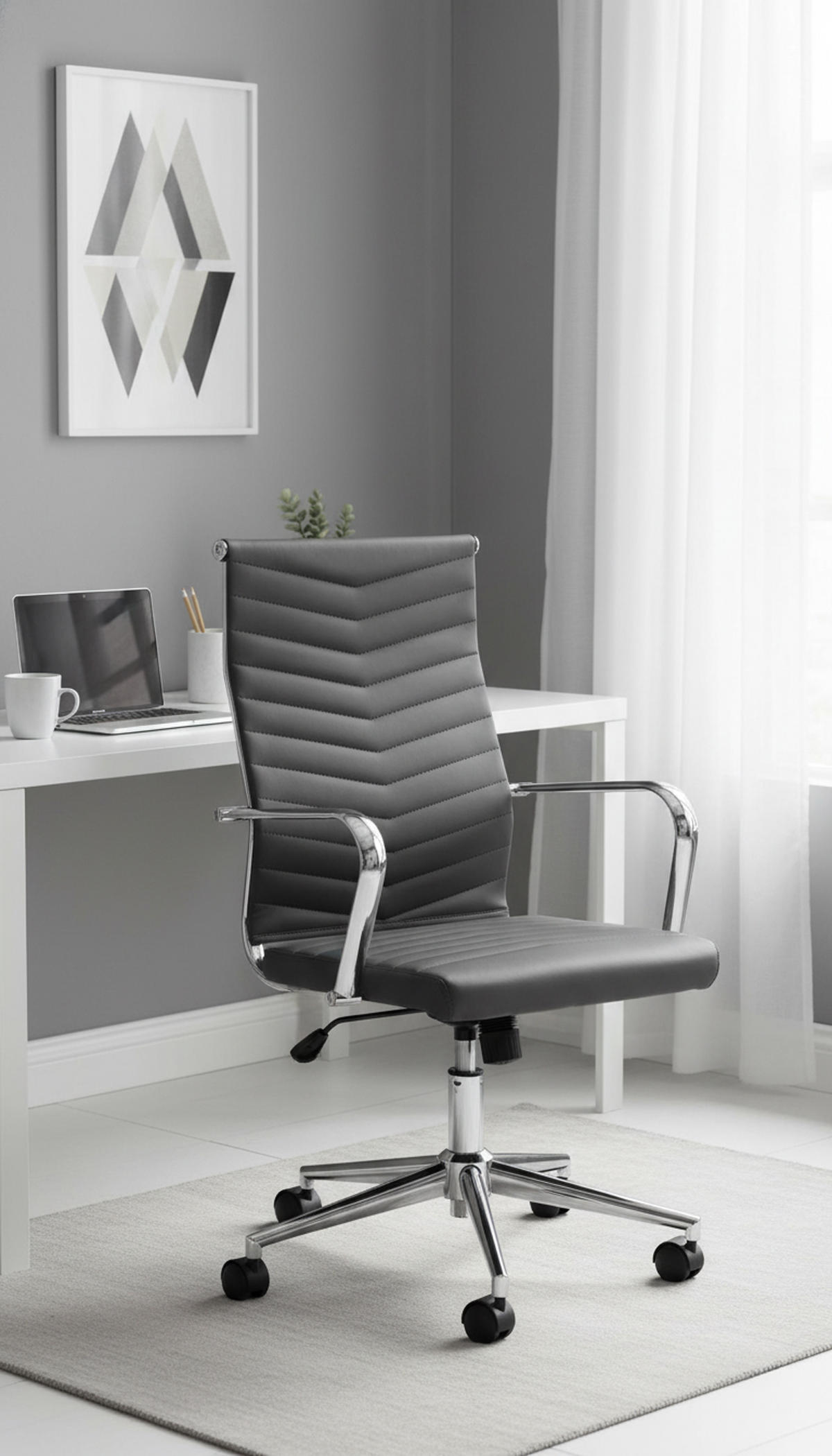 BÜROSTUHL Zynor Kunstleder grau - Chromfarben/Grau, Metall (57/109/60cm) - TPFLiving