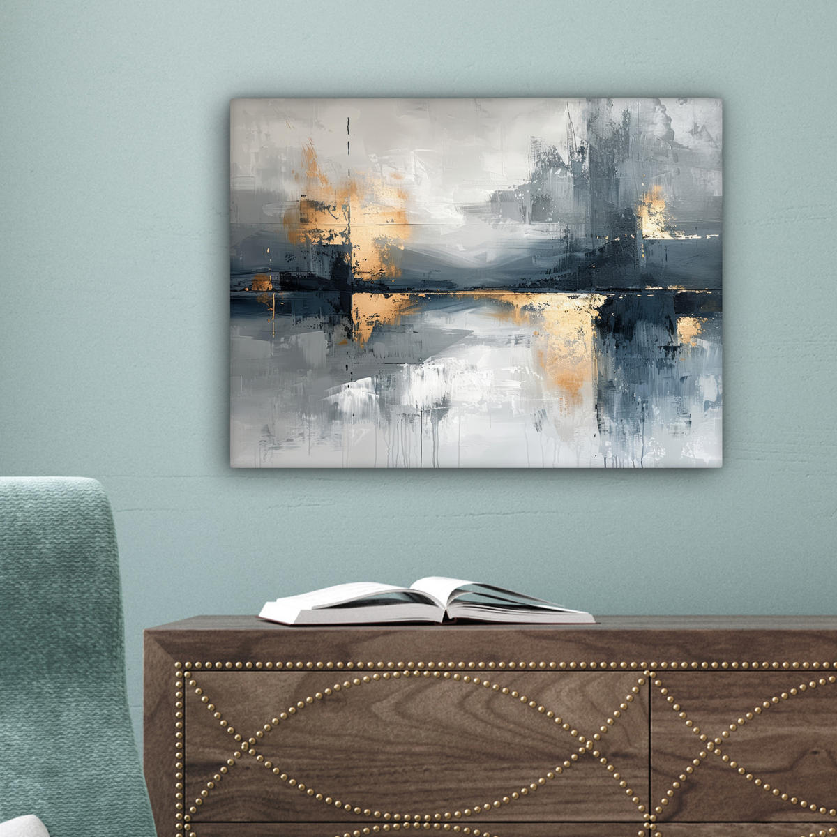 LEINWANDBILD Kunst - Grau - Gold - Abstrakt 40x30 cm - Dunkelgrau, Textil (40/30cm) - MuchoWow