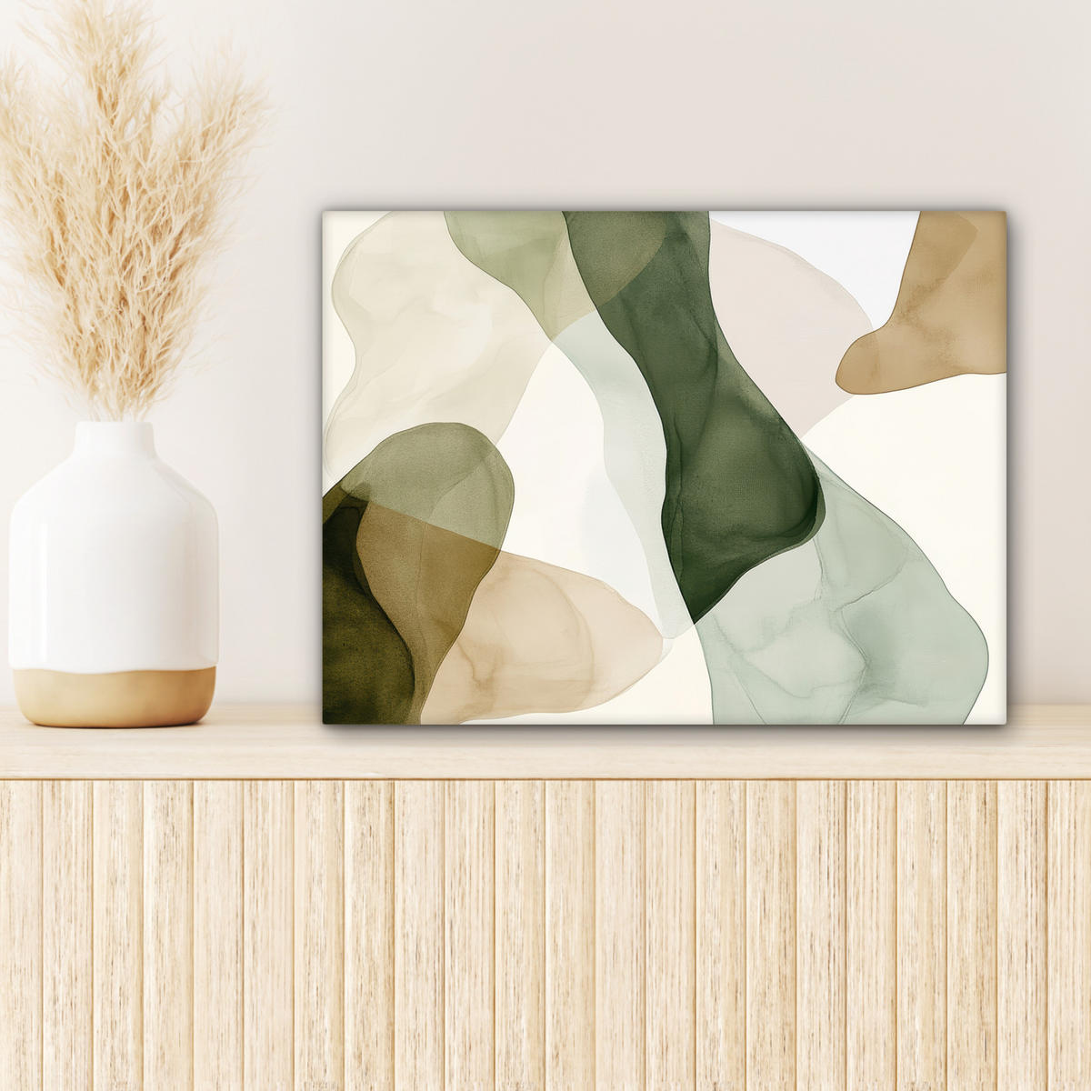 LEINWANDBILD Japandi - Abstrakt - Grün 40x30 cm - Salbeigrün, Textil (40/30cm) - MuchoWow