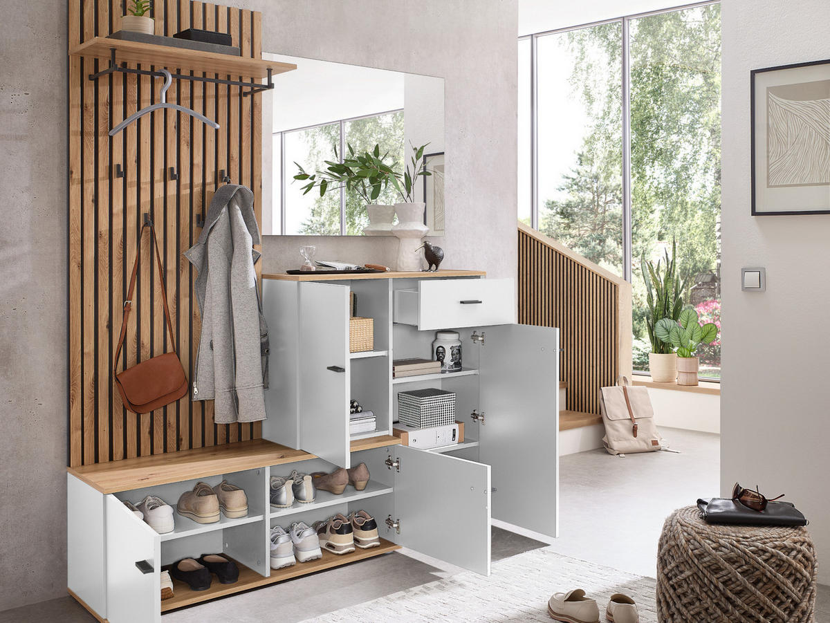 GARDEROBE COMO 148/199/38 cm - Weiß, Holzwerkstoff/Kunststoff (148/199/38cm) - moebel dich auf
