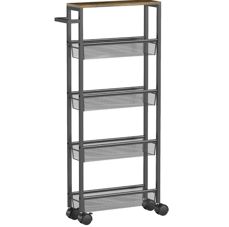 KÜCHENWAGEN schmal mit 5 Ebenen 47 x 13 x 96,5 cm Schwarz - Schwarz, Holz (13/96.5/47cm) - Beauniv