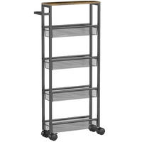 KÜCHENWAGEN schmal mit 5 Ebenen 47 x 13 x 96,5 cm Schwarz - Schwarz, Holz (13/96.5/47cm) - Beauniv
