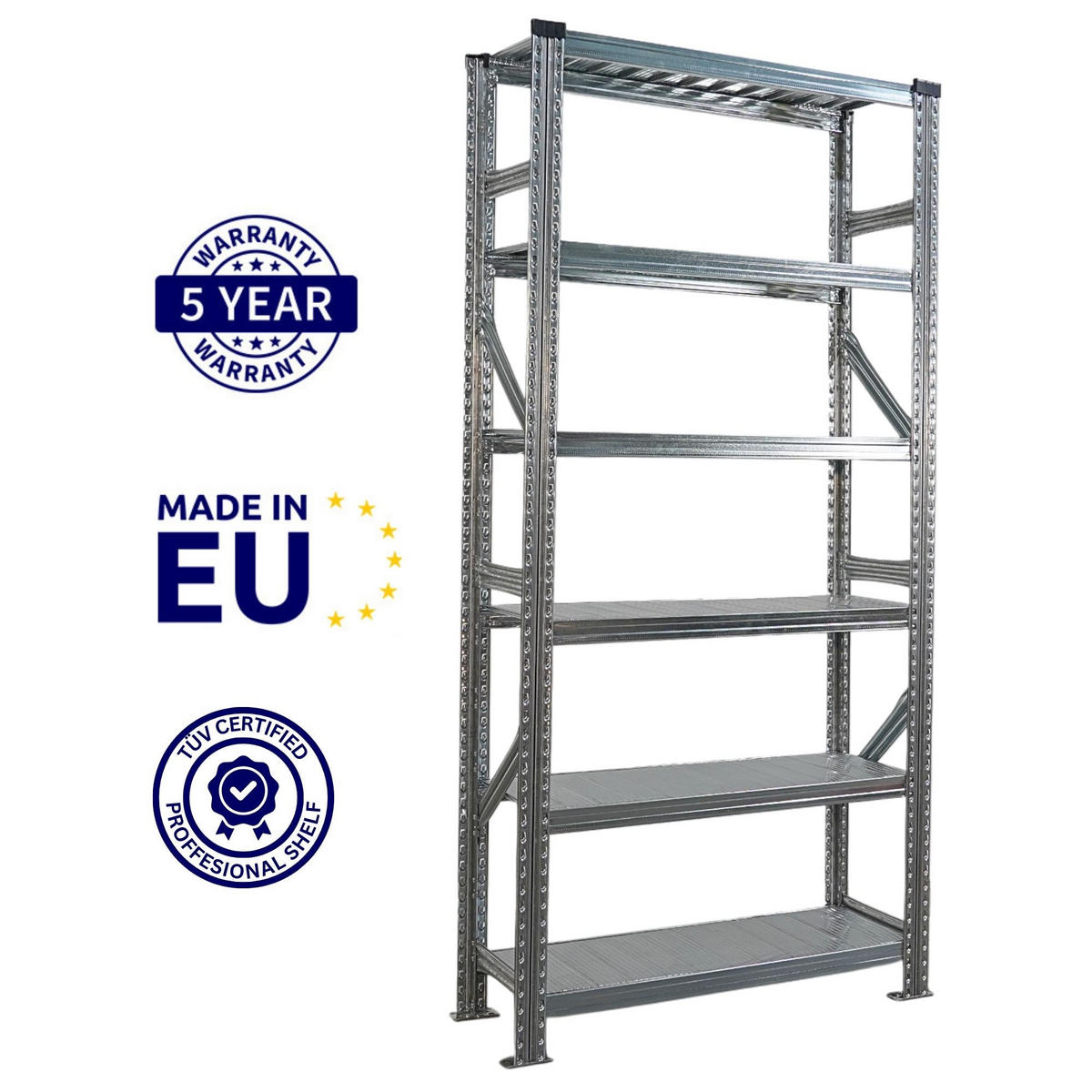 FACHBODENREGAL Proximo Stecksystem 210x90x32cm 6 Ebenen Beidseitig nutzbar Verzinkt - Silberfarben, Metall (90/210/32cm) - PROREGAL