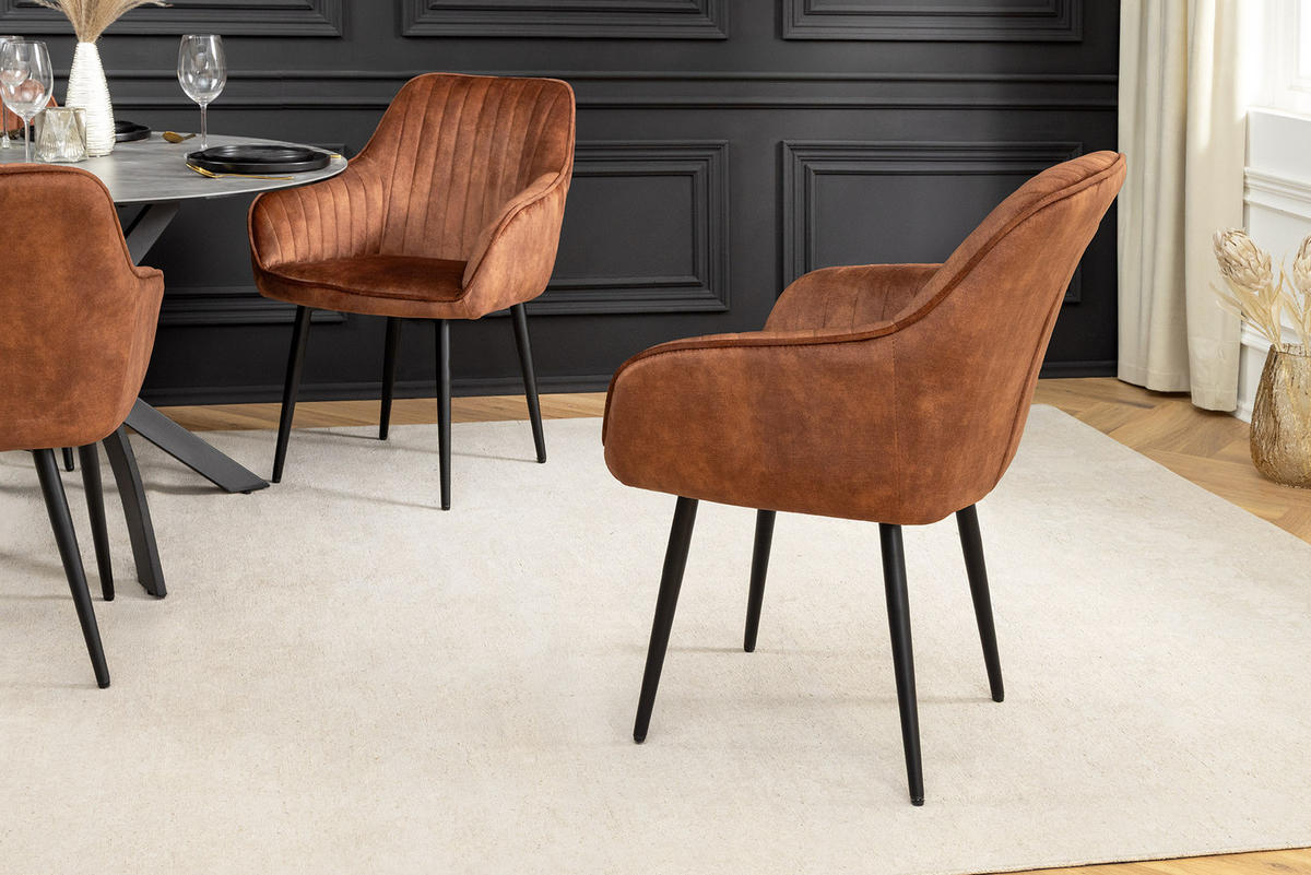 STUHL TURIN Samt Braun 85 cm - Cognac/Schwarz, Textil/Metall (60/84/61cm) - riess-ambiente