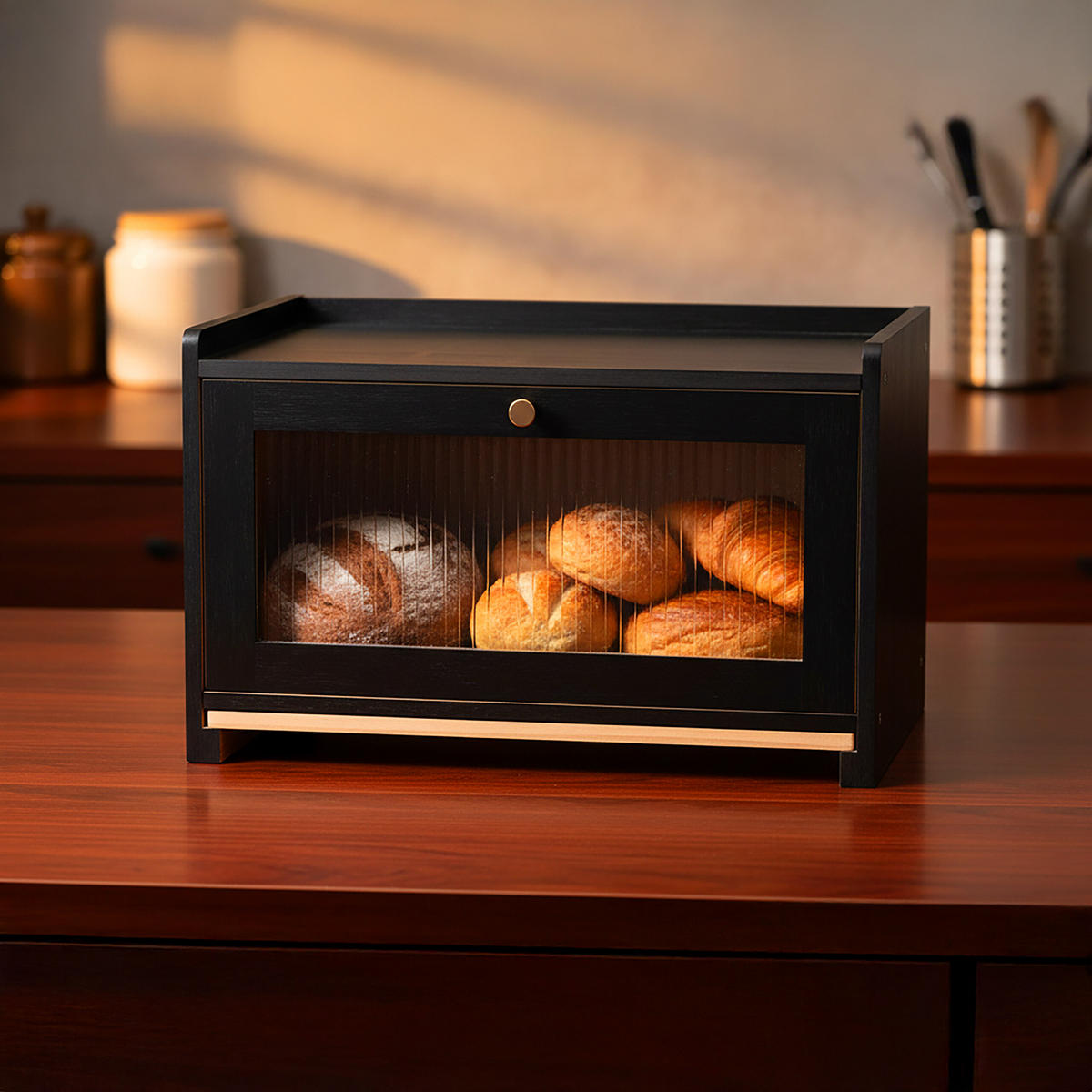 DÓZA na chlieb - čierna, drevo/plast (40/26/25cm) - Relaxdays