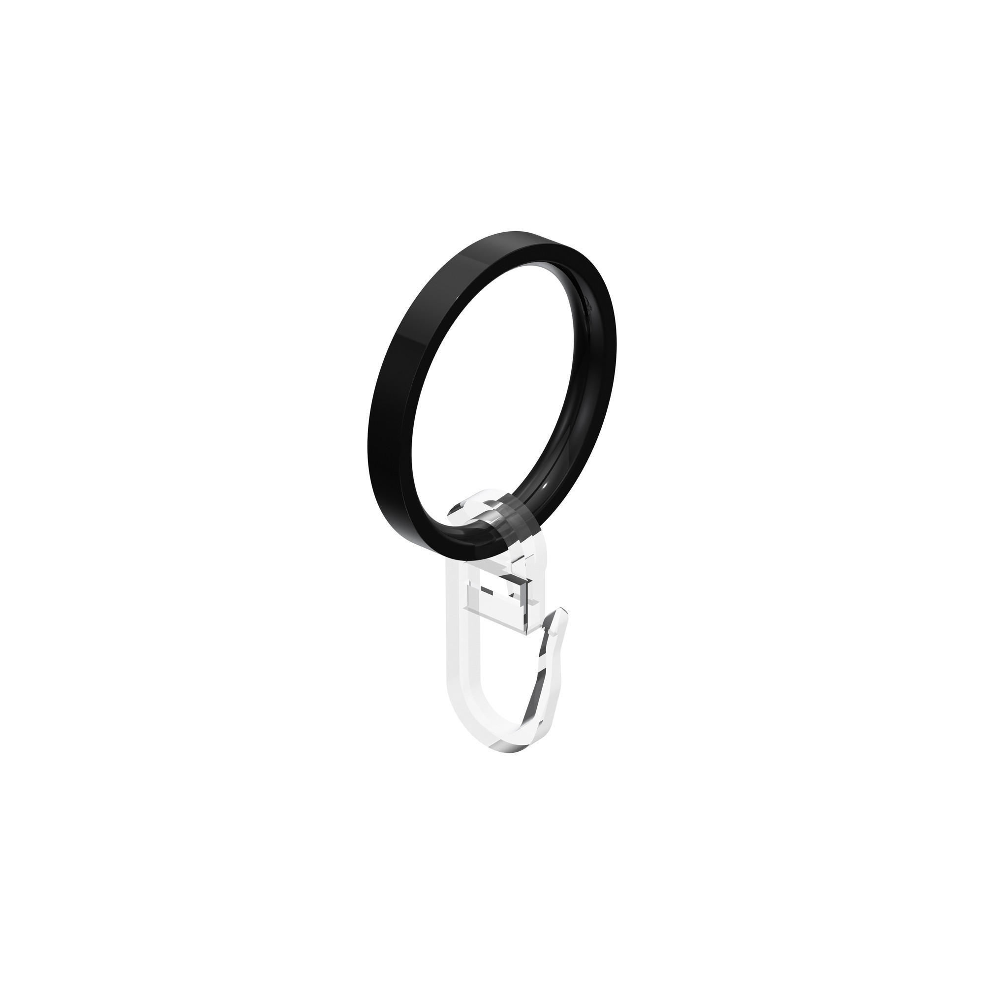 FLACHRINGE MIT FALTENHAKEN FÜR GARDINENSTANGEN 20 mm Ø, Schwarz, Packung 10 Stück - Schwarz, Metall (20cm) - INTERDECO