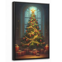 LEINWAND Bilder mit Rahmen - Weihnachtsbaum - Geschenk - Winter - 40x60 - Grün, Textil (40/60cm) - MuchoWow