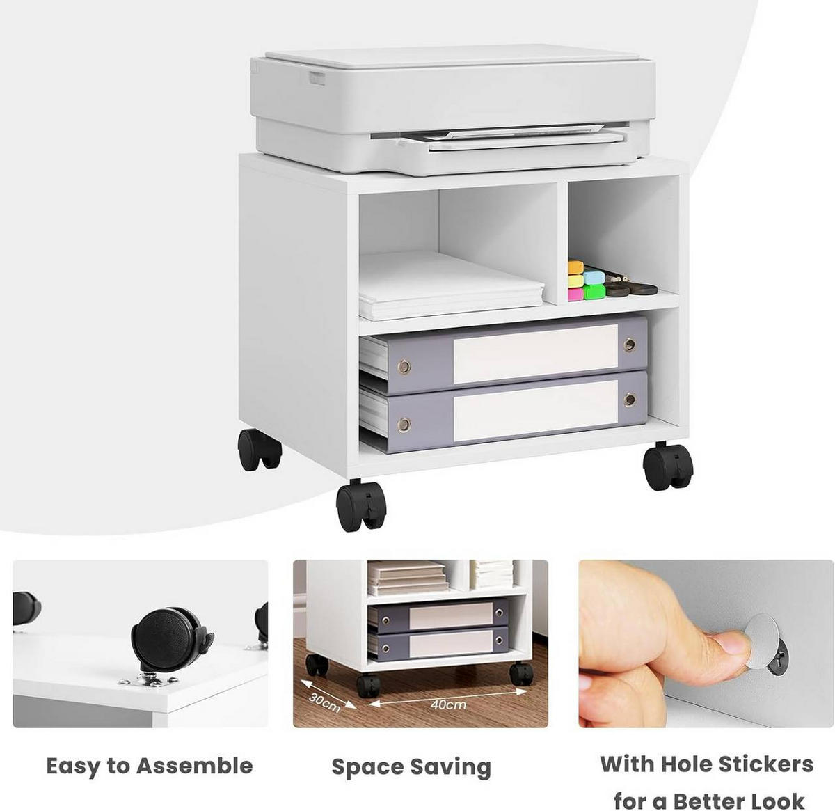 AKTENREGAL mit Rädern, 40x35x30 cm, Weiß - Weiß, Holzwerkstoff (40/35/30cm) - Woltu