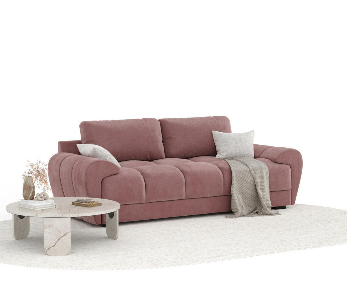 3-SITZER SOFA Peebles Rosa Samtstoff - Pink/Schwarz, Holz/Holzwerkstoff (244/90/101cm) - Maison de Reve
