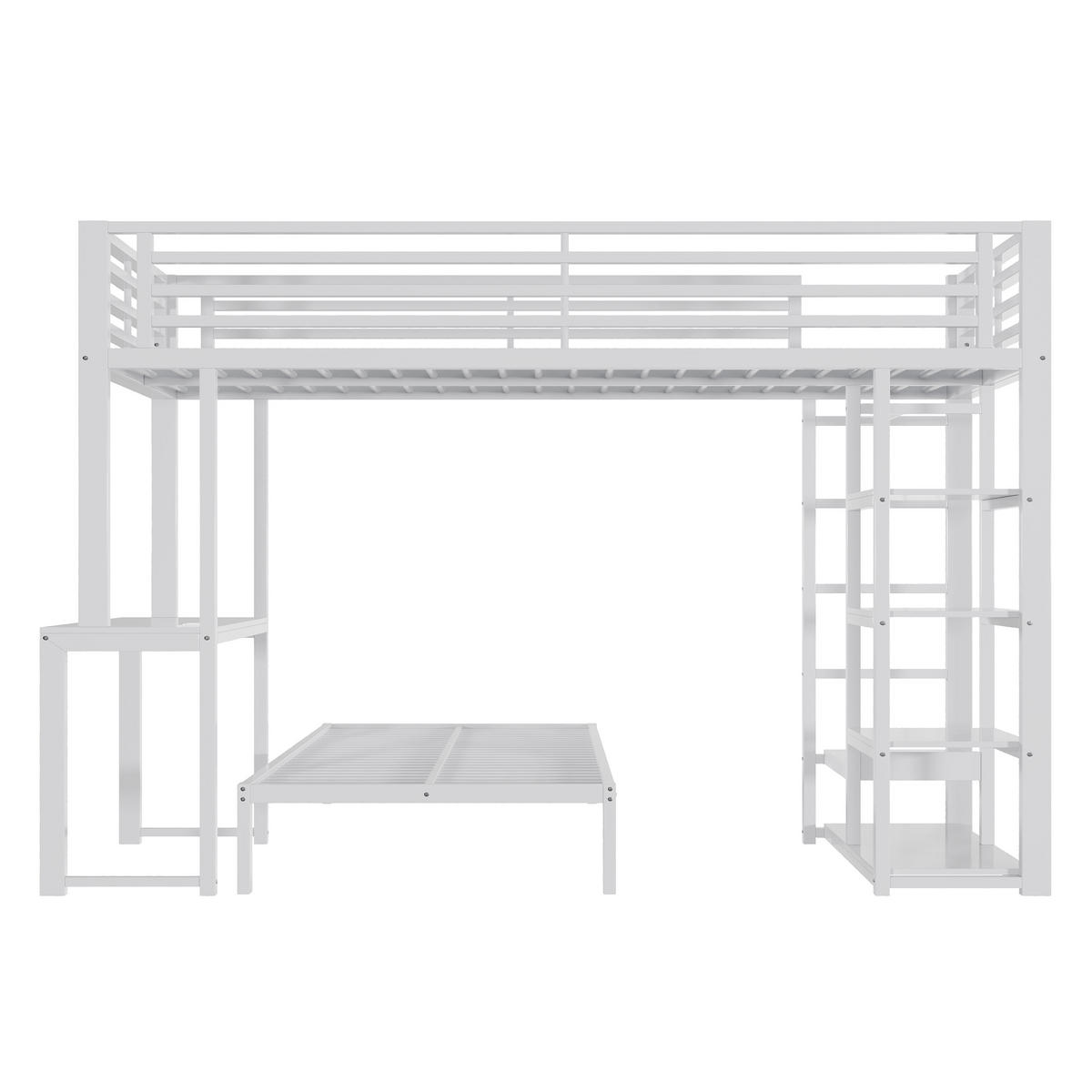 HOCHBETT 90/200 cm mit Schreibtisch und Regalen, DE-41974, in Weiß - Weiß, Metall (90/200cm) - ComfortXL