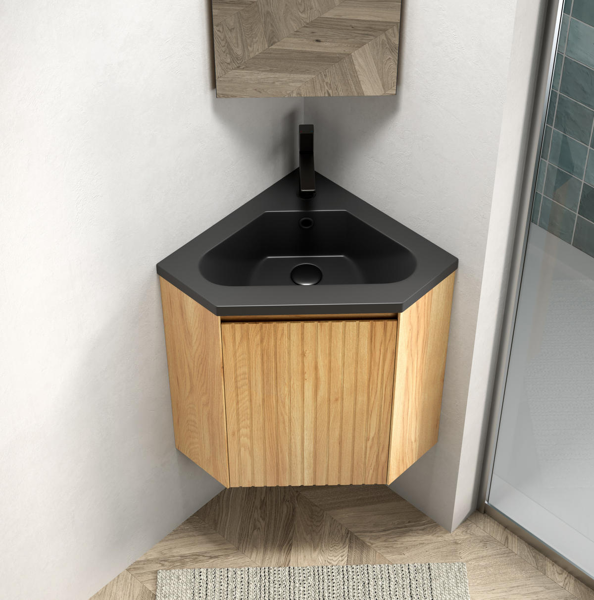 WASCHTISCHUNTERSCHRANK 54.5x38.5x52.4cm Schwarz/Naturholz mit Harzbecken - Naturfarben, Kunststoff (38.5/52.4/54.5cm) - Modfu