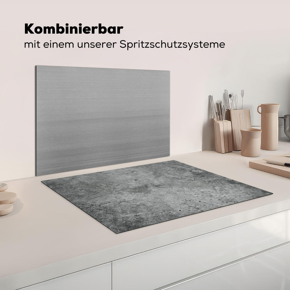 HERDABDECKPLATTE Beton - Schiefer - Grau -Betonstruktur Herdabdeckung Induktionsfeld 70x52 cm - Grau, Kunststoff (70/52/0.2cm) - MuchoWow
