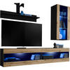 WOHNWAND TIVOLI SET5-BLACK/WOTAN+BLU Offener Raum Schwarz Wotan - Eiche Wotan/Schwarz, Glas/Holzwerkstoff (200/195/35cm) - Komodee