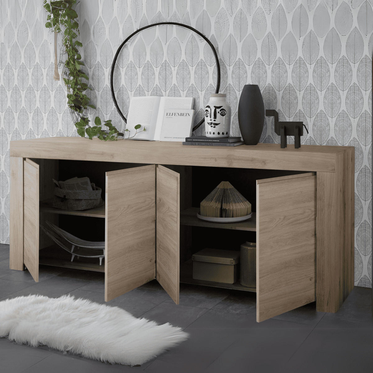 SIDEBOARD mit 4 Türen L210 cm - Firenze - Eichefarben, Holzwerkstoff (42/81/210cm) - Calicosy