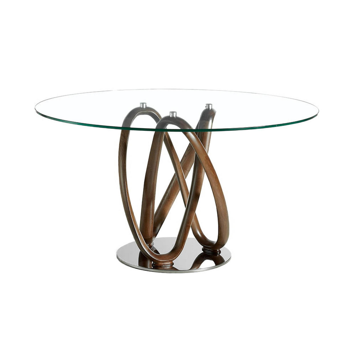 ESSTISCH Rund Glas Walnuss Ø130/75 cm - Transparent/Walnussfarben, Glas/Holz (130/130/75cm) - ANGEL CERDA