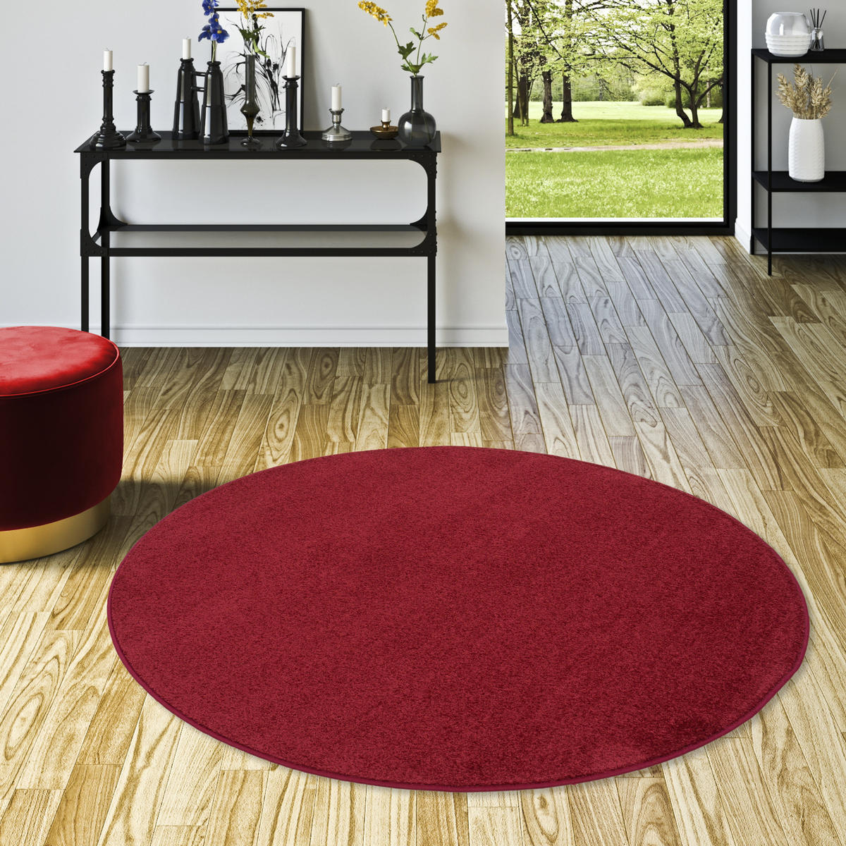 HOCHFLOR VELOURS TEPPICH MONA RUND - Weinrot, Textil (160/160cm) - Snapstyle