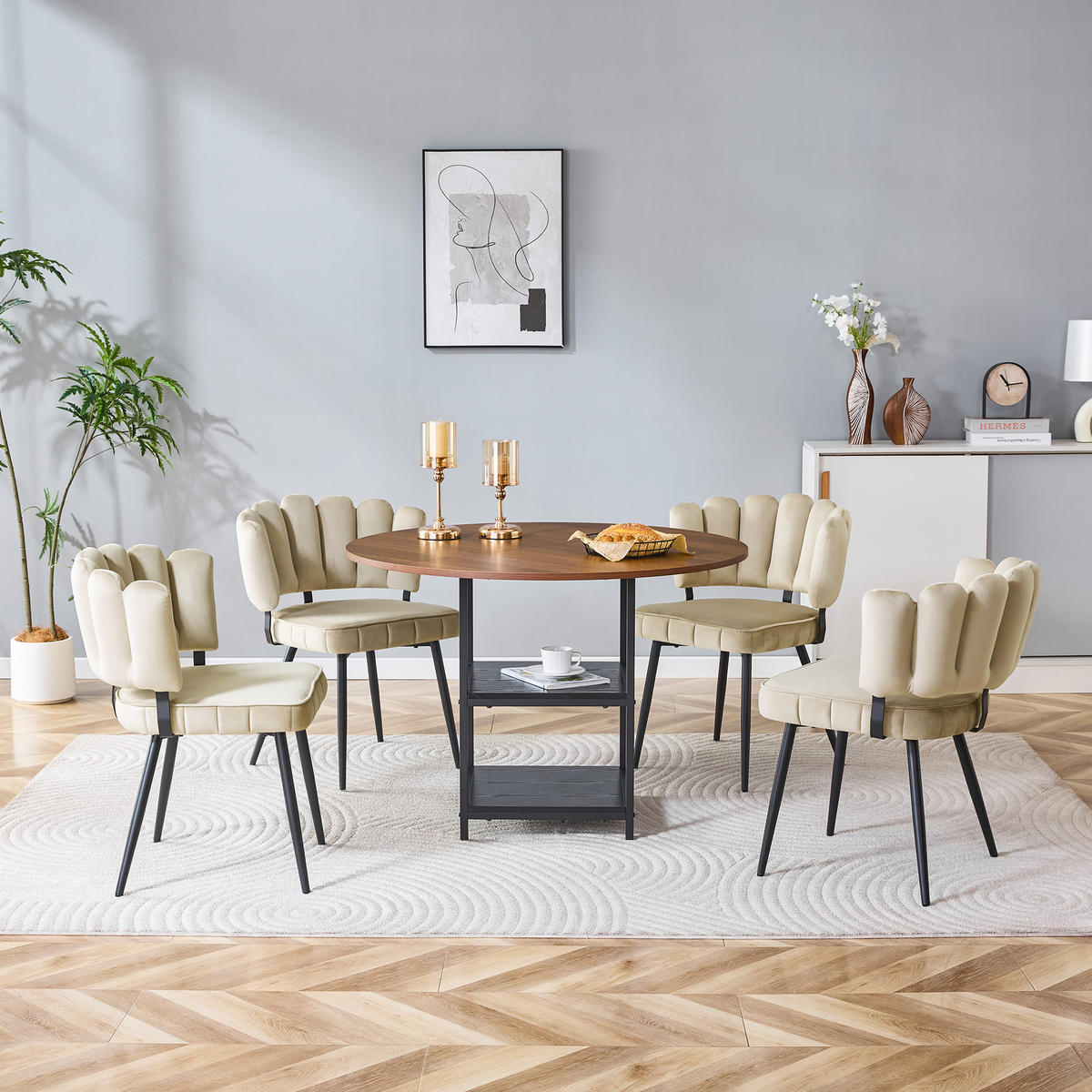 ESSGRUPPE DE-39440 5-teilig, mit doppelter Ablage und 4 Stühlen Hellbraun - Hellbraun, Holzwerkstoff (107/75/107cm) - ComfortXL