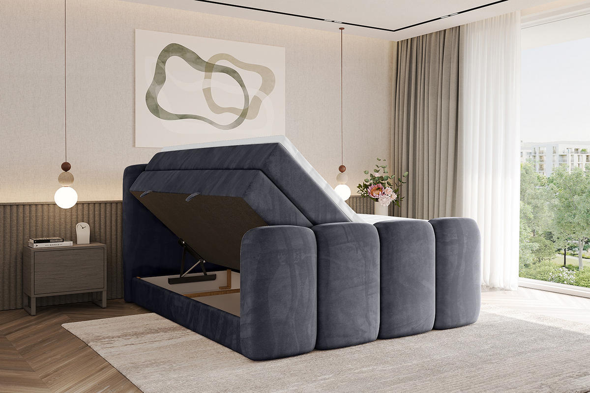 BOXBETT mit Matratze H3|H4 und Lattenrost - NINA-Z KING - 140x200 cm Casablanca - Dunkelgrau - Dunkelgrau, Holzwerkstoff (140/200cm)