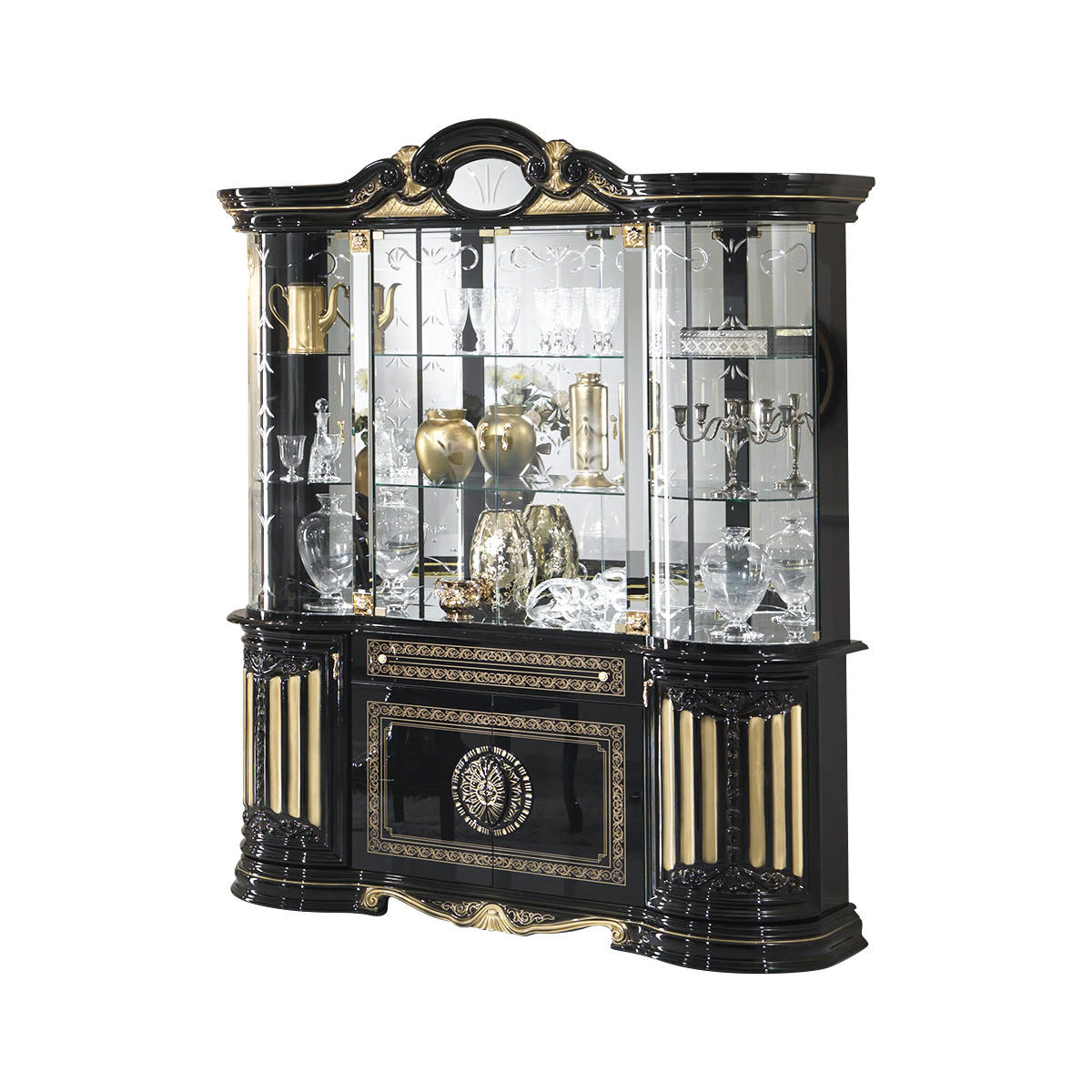 Interdesign24 Vitrine Schwarz Hochglanz, Gold 173x213x50 cm