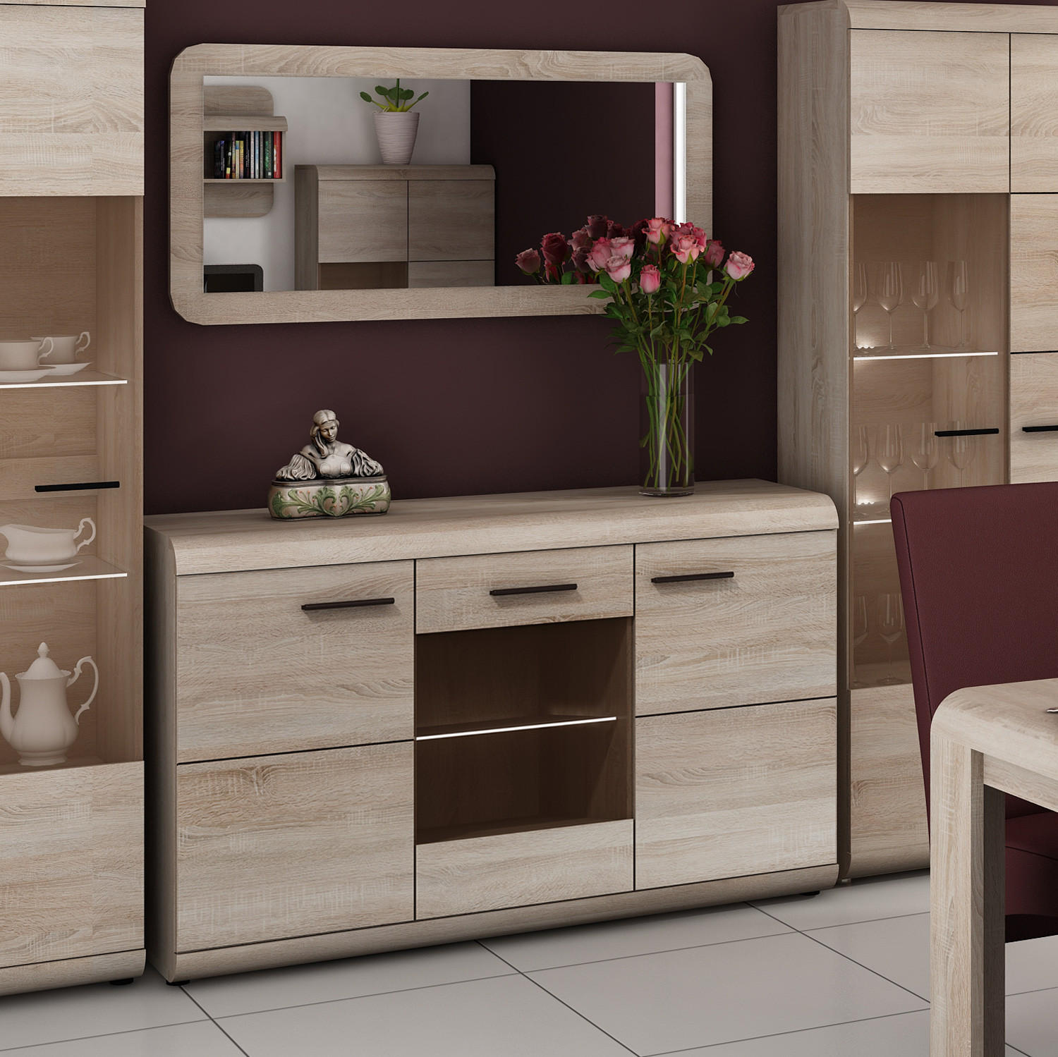 KOMMODE Link E eiche sonoma 120 / 42 / 86 cm - Braun/Sonoma Eiche, Holz/Holzwerkstoff (120/86/42cm) - Feldmann-Wohnen