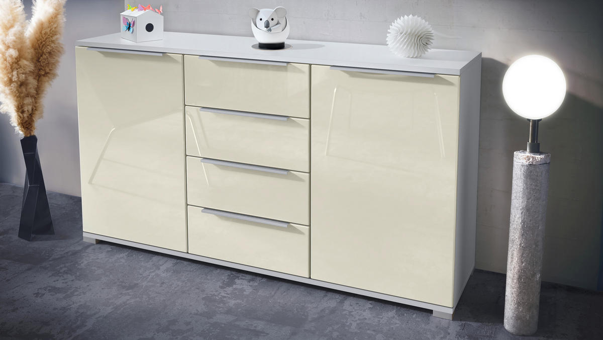 SIDEBOARD Linio Creme Hochglanz - Creme, Holzwerkstoff (138.5/75.5/35cm) - Vladon