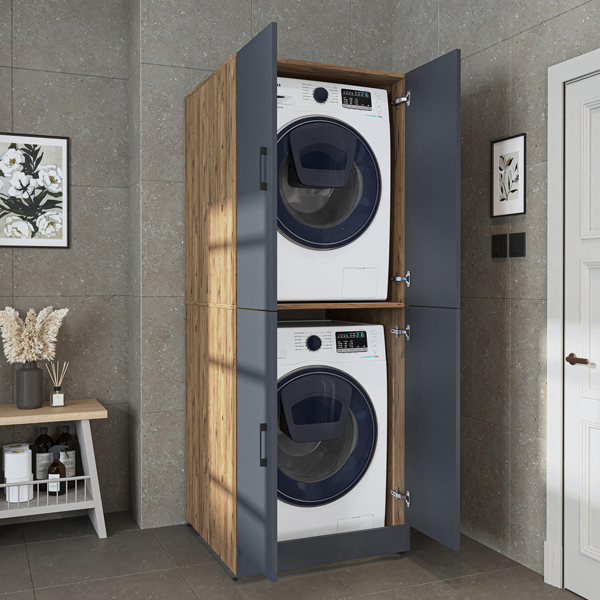 WASCHMASCHINENSCHRANK DORA-II 70cm Breit - Anthrazit, Holzwerkstoff (70/186/74cm)