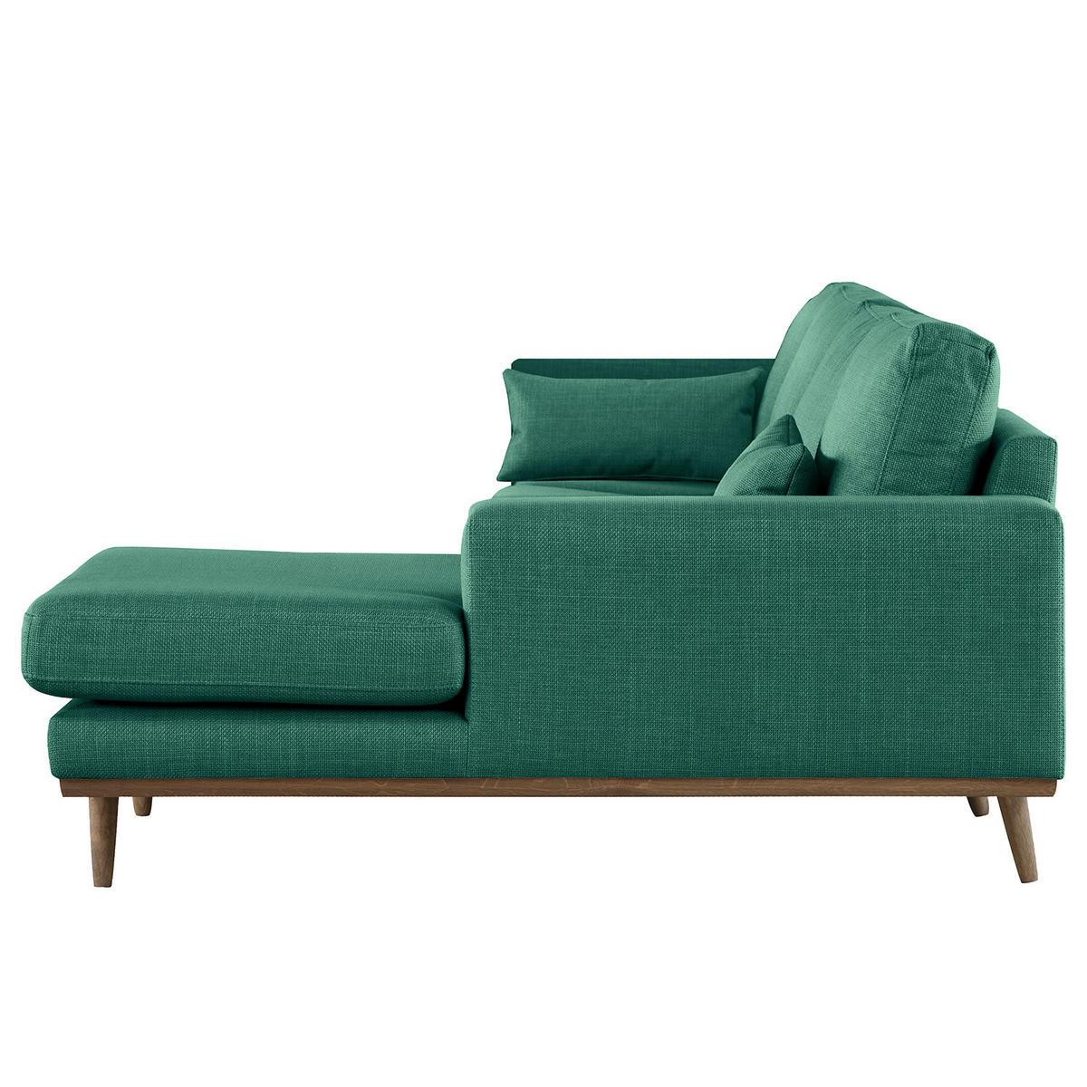 ECKSOFA mit Longchair - Dunkelgrün/Eichefarben, Eichenholz/Textil (281/153cm) - home24