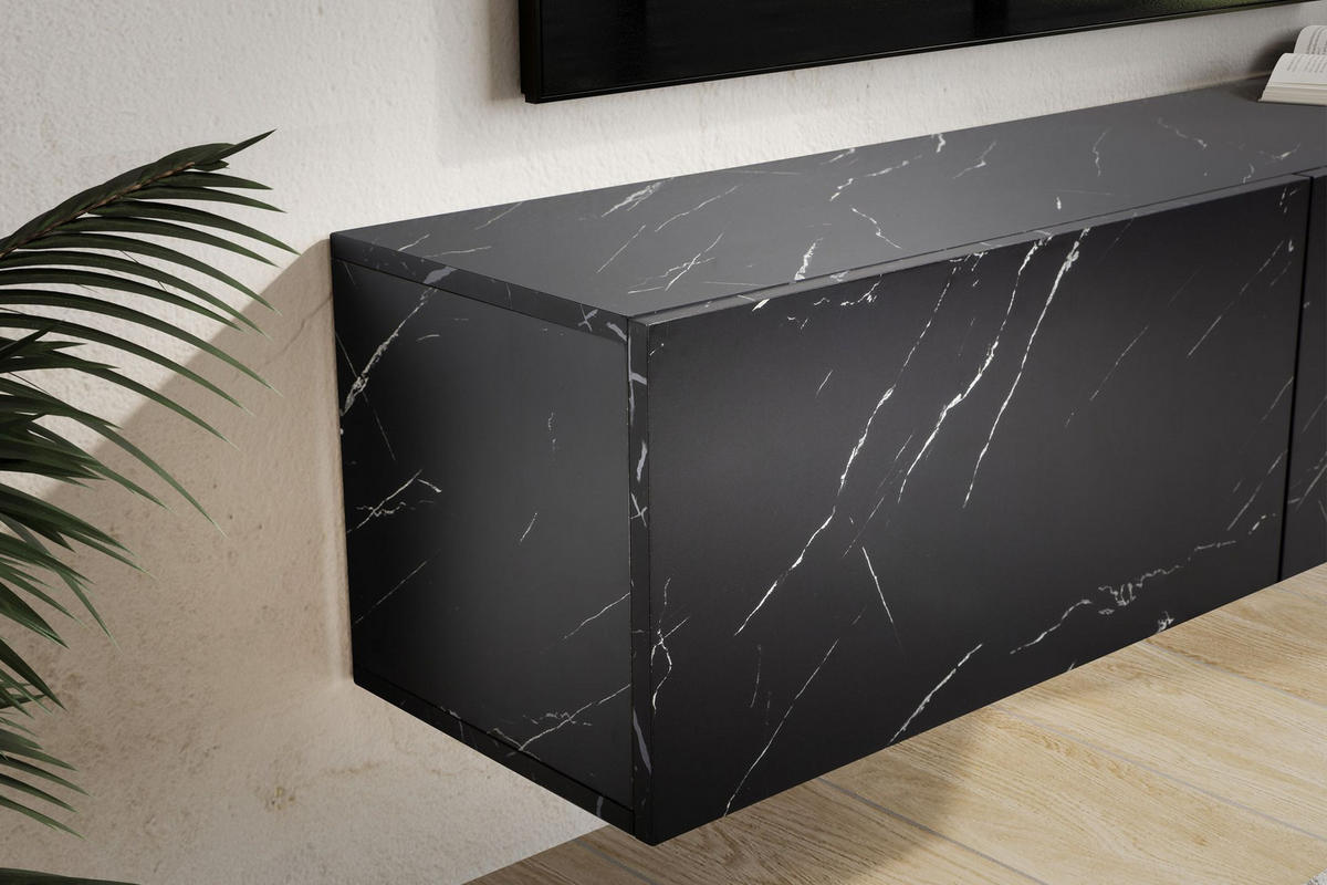 TV-LOWBOARD hängend, Marmor-Optik, Klapptüren, modern, Schwarz 120x30x30 cm - Schwarz, Metall (120/30/30cm) - KADIMA DESIGN