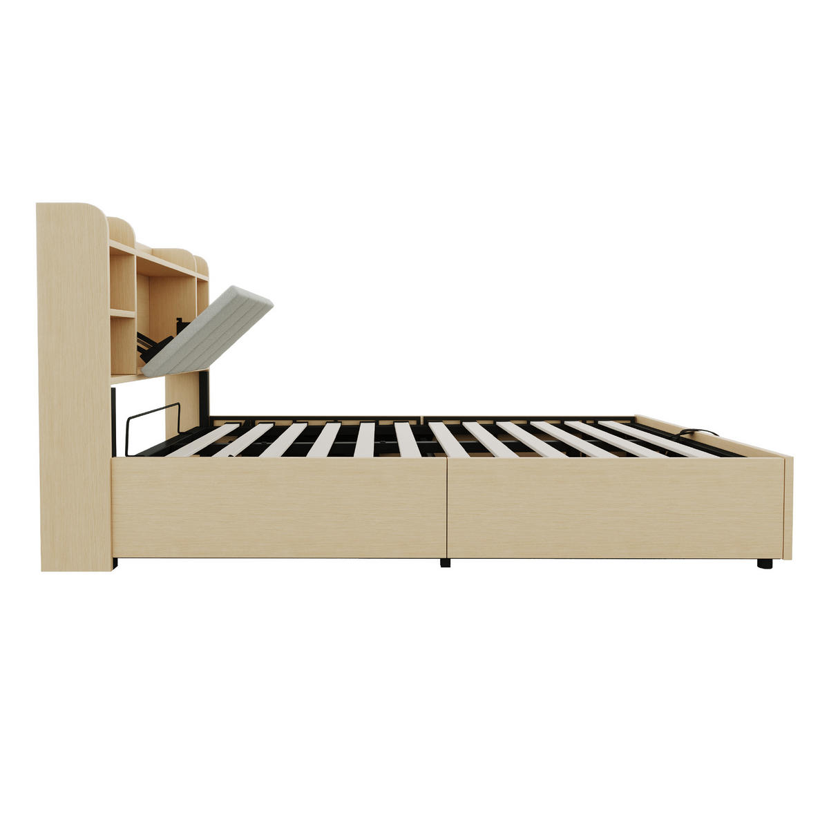 STAURAUMBETT 140/200 cm DE-01429, in Holzfarbe, mit Hydraulik und USB-C - Naturfarben, Holzwerkstoff (140/200cm) - ComfortXL