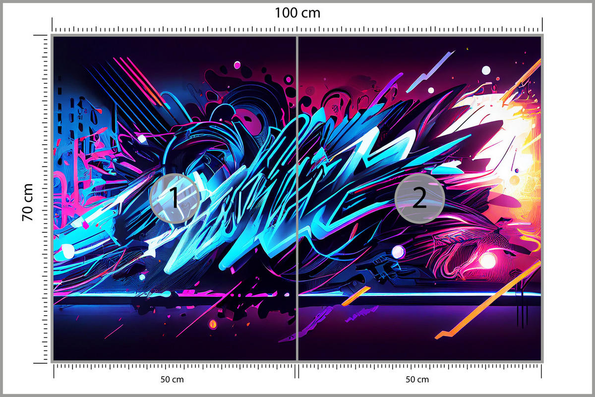 FOTOTAPETE für Jugendzimmer Neon Graffiti Schriften 100x70 - Blau/Gelb, Papier (100/70cm) - Muralo