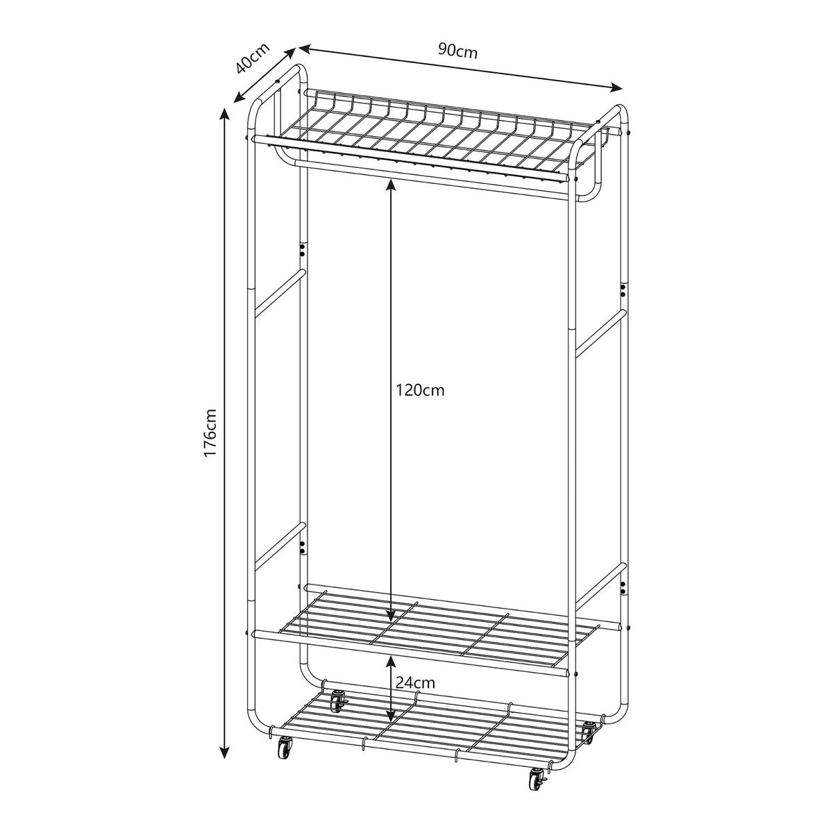 ROLLGARDEROBE Vestvågøy - Schwarz, Metall (90/176/40cm) - [en.casa]