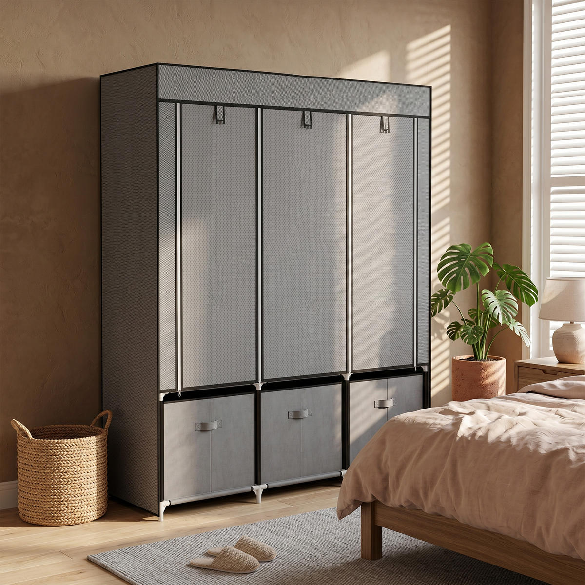 STOFFSCHRANK, Kleiderschrank, Faltschrank mit Reißverschluss, Faltbare Garderobe - Dunkelgrau, Kunststoff/Textil (43/162.5/125cm) - HOMCOM