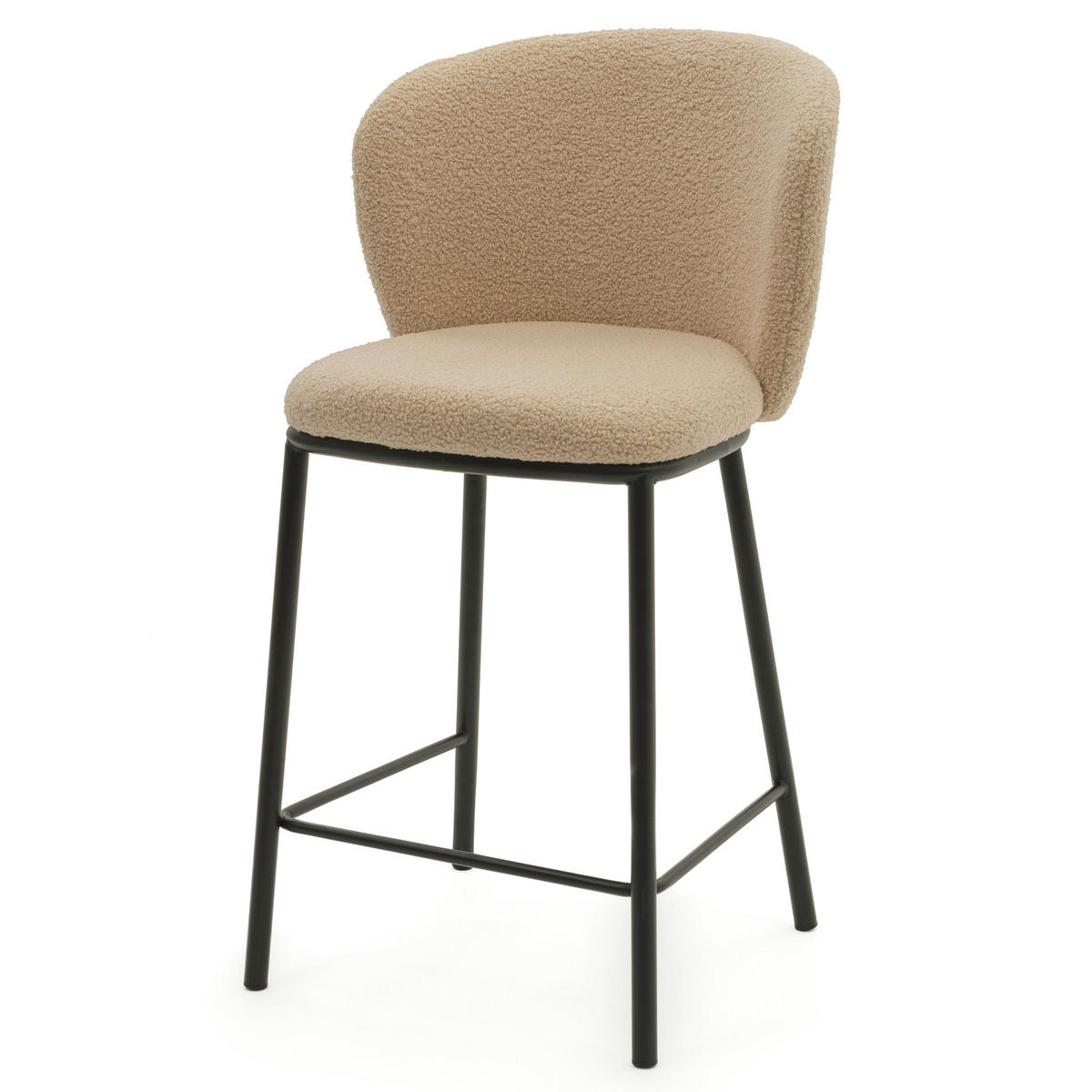 BARHOCKER BARI gepolsterter mit Steppung - beige - Boucle - Beige/Schwarz, Textil/Metall (55/94/57cm) - NEW HOME