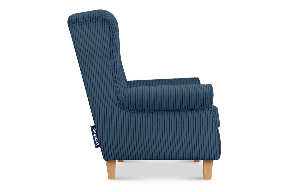 OHRENSESSEL MILES Kord-Bezug Petfriendly, dunkelblau - Dunkelblau, Holzwerkstoff/Buchenholz (82/105/97cm) - KONSIMO®