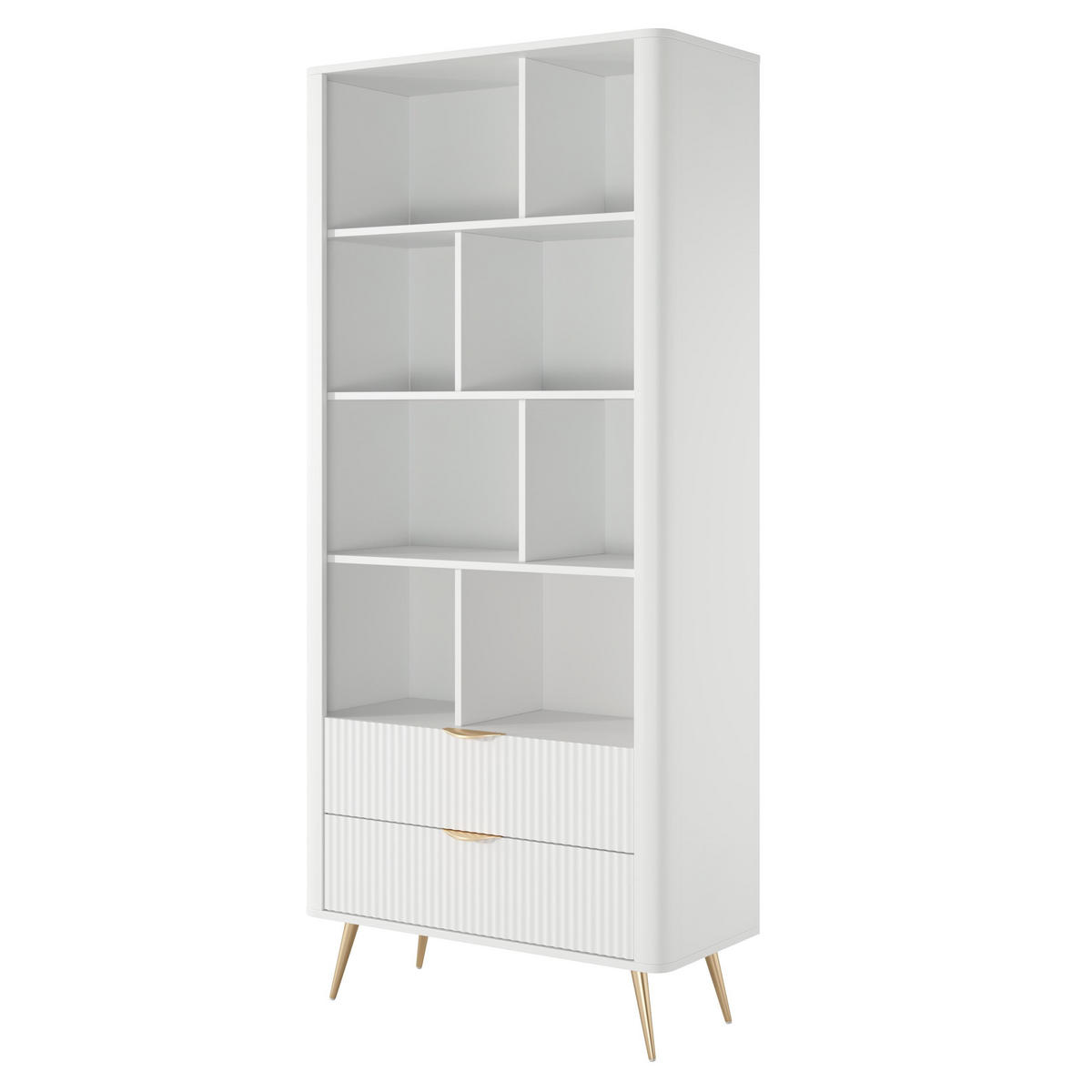 REGAL Vespasia 2S Beige 88,2/193,8/38 cm – Geriffelte Fronten - Goldfarben/Weiß, Holzwerkstoff/Metall (88.2/193.8/38cm) - AX Living