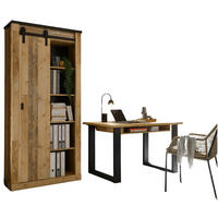 BÜROMÖBEL-SET Used Wood hell, anthrazit, mit Aktenschrank - Eichefarben/Anthrazit, Holzwerkstoff/Metall (60/220/201cm)