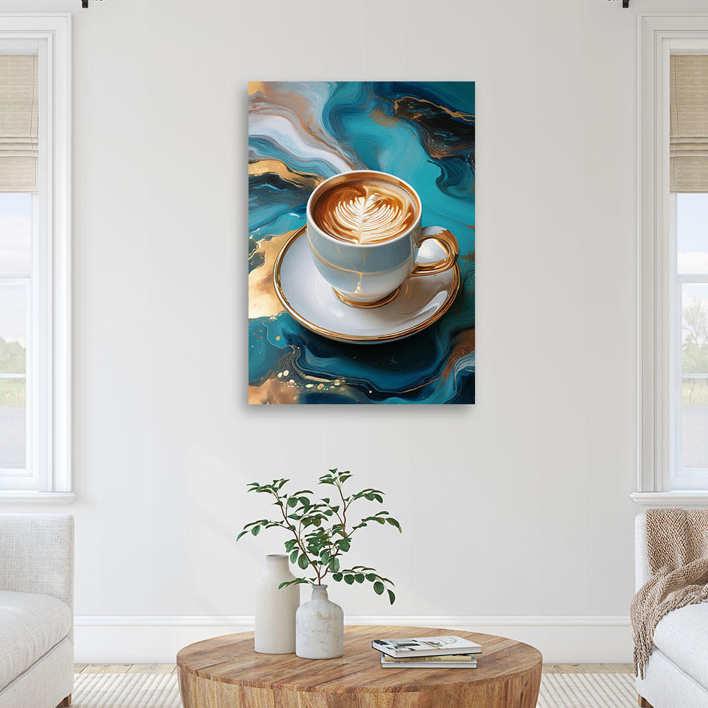 LEINWANDBILD Kaffeetasse aus türkisfarbenem Marmor 70x100cm - Türkis, Textil (70/100cm) - Feeby