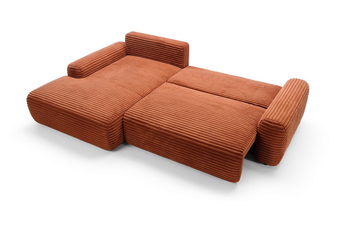 ECKSOFA OSSO Orange Velours-Stoff mit Schlaffunktion - Orange, Holz (264/162cm) - MASSENO