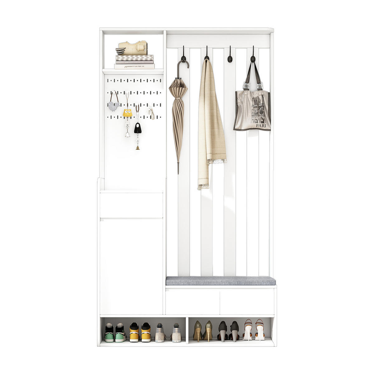 GARDEROBE 100/180/35 cm Schuhbank Haken Stecktafel Schwarz - Schwarz, Holz (35/180/100cm) - Kaket